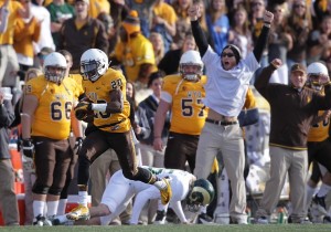 Blair Burns (20) has the potential to make a game changing play on defense, like he did on this play against CSU in 2012